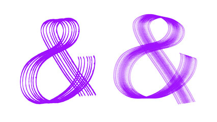 Naklejka premium Two elegant purple ampersand symbols in a stylized, flowing script, isolated on a transparent background for design and branding.