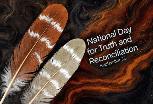 Beautiful decorative feathers with abstract background for national day for truth and reconciliation awareness campaign