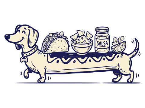 Cute Dachshund Dog Carrying Art Supplies and Painting Equipment Illustration