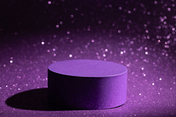 Purple podium on sparkling background for product display Halloween, Mardi Gras, birthday party mockup or festive advertising © Svetlana Kolpakova