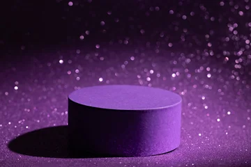 Purple podium on sparkling background for product display Halloween, Mardi Gras, birthday party mockup or festive advertising © Svetlana Kolpakova