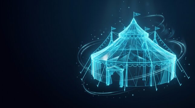 Circus tent hologram glowing digital wireframe entertainment carnival performance event concept illustration with carnival festival entertainment performance