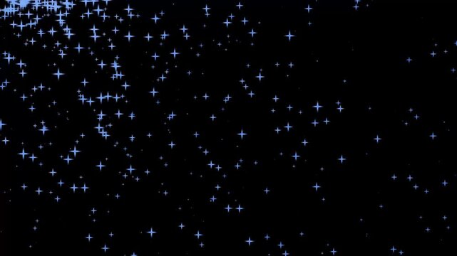 Blue glowing stars floating across dark background cinematic particle motion graphic sequence seamless loop with mesmerizing celestial atmosphere