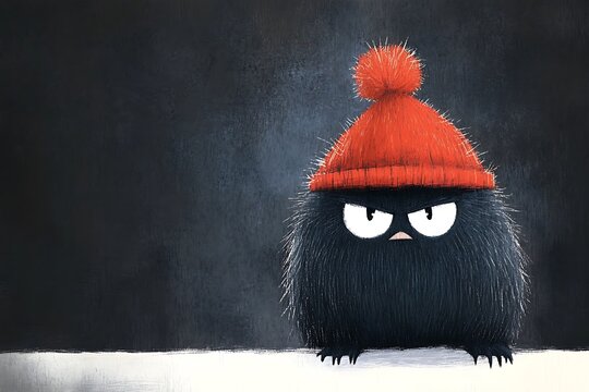 Angry bird in winter hat