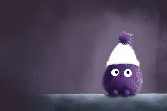 Purple monster in winter hat