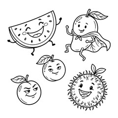 Fototapeta premium Cute Cartoon Fruit Characters Dancing and Having Fun