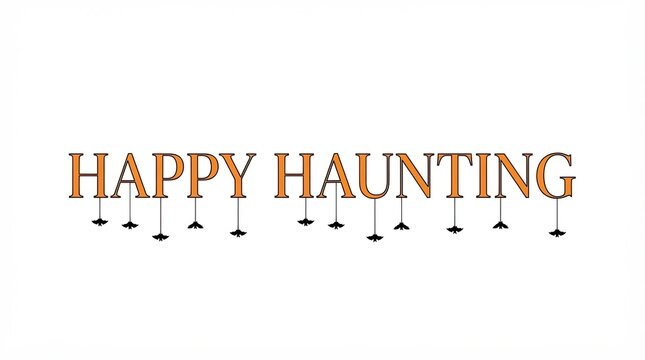 Happy haunting typography design with hanging bats for halloween