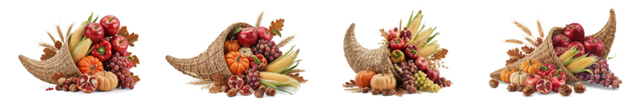 Thanksgiving cornucopia harvest isolated on transparent background