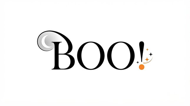 Boo halloween text design with decorative moon and stars illustration