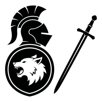 Ancient warfare icons set with helmet shield sword