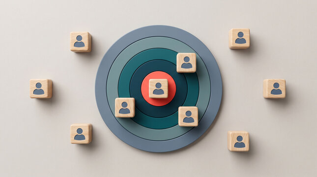 Target audience concept with wooden blocks. Marketing strategy for customer segmentation.