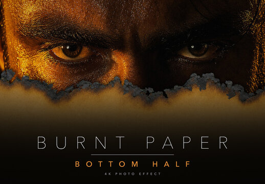 Burnt Paper Photo Effect Template - Burnt Kraft Paper Covering the Bottom Half of Your Photo, Charred Edge Portrait Reveal with Copy Space, Editable PSD