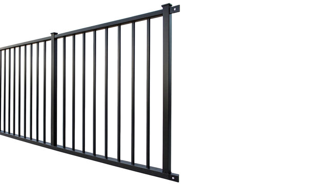 Black vertical metal bars of fence or gate isolated on transparent background