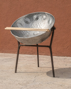 Caribbean Steel Pan Drum on Metal Stand with Mallets