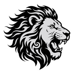 Obraz premium Lion head logo design featuring a roaring wild cat