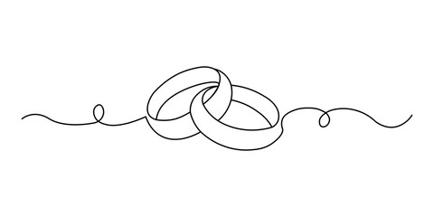 Obraz premium Continuous single line drawing of two connected wedding rings