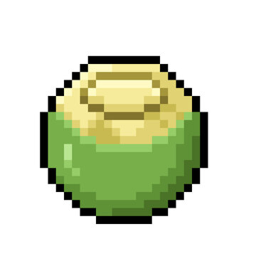 Pixel Art Green Cut Coconut Icon Illustration