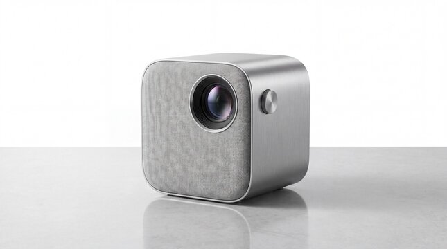 Compact silver portable mini projector for business presentations and home theater use