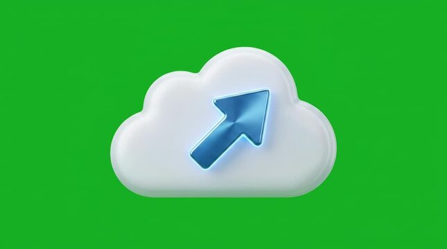 Blue arrow growing inside white cloud on green screen