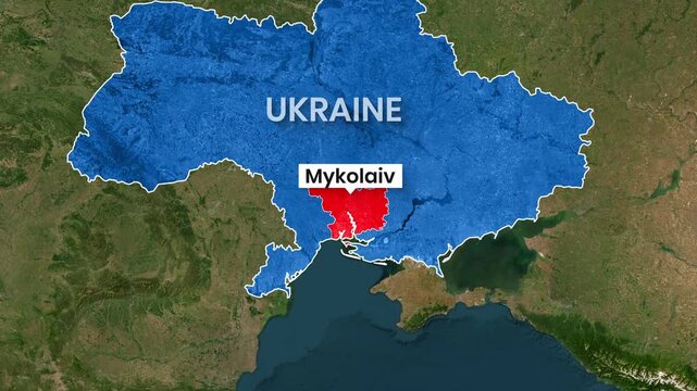 Ukraine region Mykolaiv highlighted on political map video footage