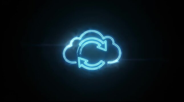 Glowing blue cloud sync icon animation