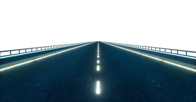 3d rendering futuristic glowing road disappearing into distance with transparent background