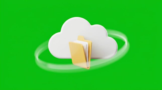 Rotating folder icon inside a cloud on green screen