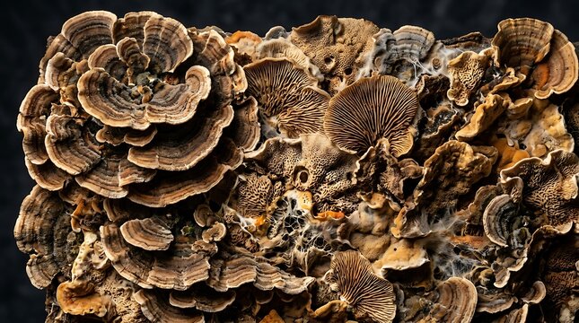 Turkey Tail Mushroom Macro Detail on Tree Bark