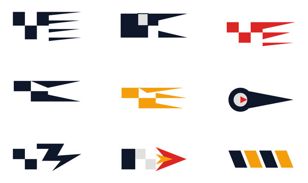 Set of abstract geometric speed and motion icons with square elements isolated on transparent background