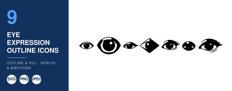 Eye Expression Outline Icons Set, Health and Emotions Illustration, Vector Design for Ui/Ux, Graphic Design