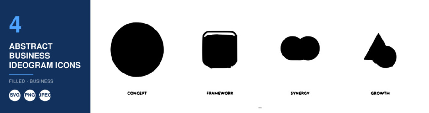 Abstract Business Ideogram Icons Set, Featuring Concept, Framework, Synergy, and Growth Symbols