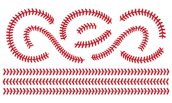Red baseball stitch pattern forms decorative lines a silhouette