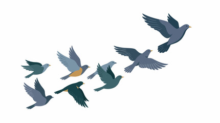 Fototapeta premium Dynamic illustration of a flock of stylized birds soaring gracefully through the sky, depicting freedom, unity, and natural migration patterns in a beautiful group flight