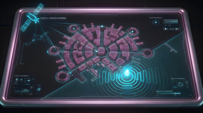 Futuristic Holographic Dashboard Displaying Smart City Logistics Network