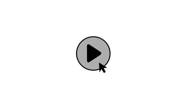 File #: 2033122799Mouse cursor clicking play button to pause in circle icon animation, minimalist black media player user interface controller on white background 4k motion video.