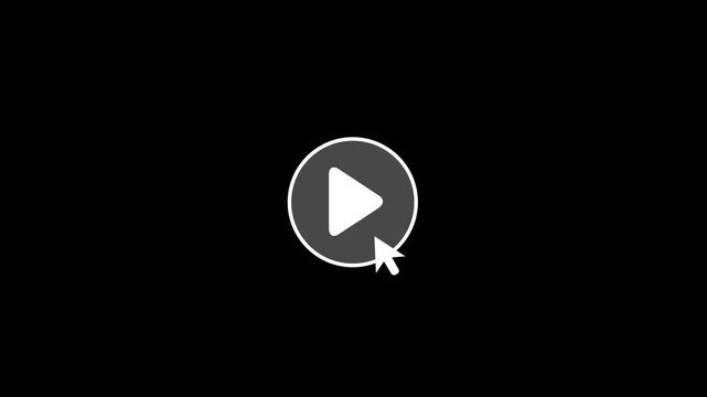 File #: 2033122799Mouse cursor clicking play button to pause in circle icon animation, minimalist white media player user interface controller on black background 4k motion video.
