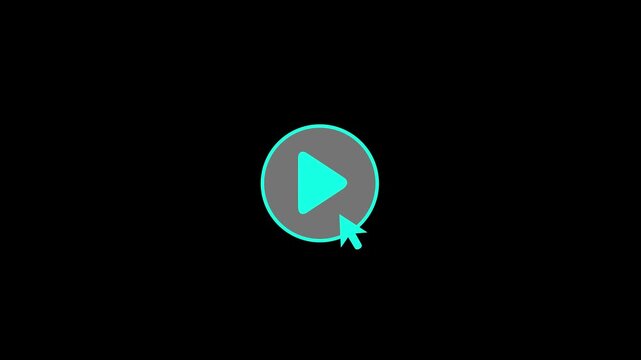 File #: 2033122799Mouse cursor clicking play button to pause in circle icon animation, minimalist blue media player user interface controller on black background 4k motion video.