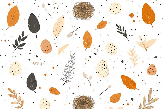 Autumnal leaves and natural elements pattern