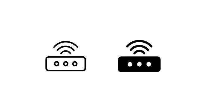 Wireless router icon with signal waves flat black and white design