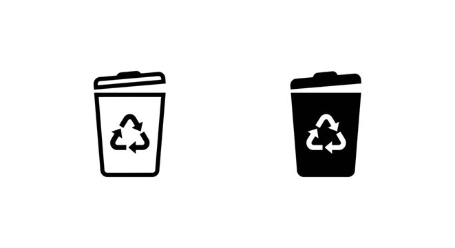 Recycling bin icon set black and white vector illustration