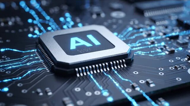 Futuristic AI Processor Technology with Blue Digital Illumination