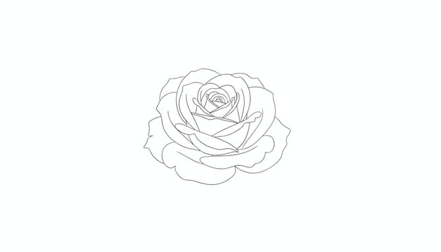 Delicate dotted outline of a blooming rose flower on a white background perfect for stencil design, coloring book, or romantic decor.