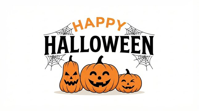 Happy halloween greeting card design with three smiling jack o lanterns