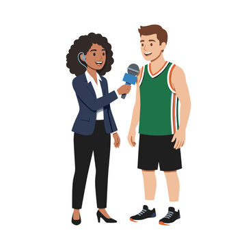 Female journalist conducting sideline interview for sports broadcasting, WNBA NWSL media coverage and interview web articles