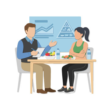 Sports nutritionist consulting female athlete for nutrition planning and wellness lifestyle blogs