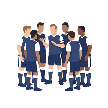 Team captain leading pre-game huddle for teamwork motivation and sports spirit promotion