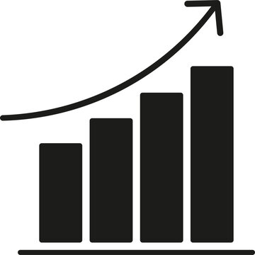 Rising bar chart with upward arrow representing business growth and increasing performance.