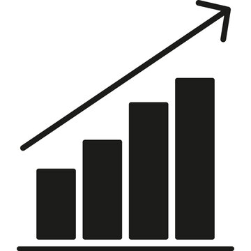 Rising bar chart with large upward arrow symbolizing strong business growth and success.