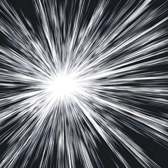 Obraz premium Abstract Fractal Burst Tunnel with Radiating Light Rays, Black and White Space Texture, Dynamic Motion, Energy, Explosion and Digital 3D Pattern Background