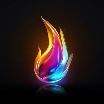 3D render of neon fire icon light night illuminated.